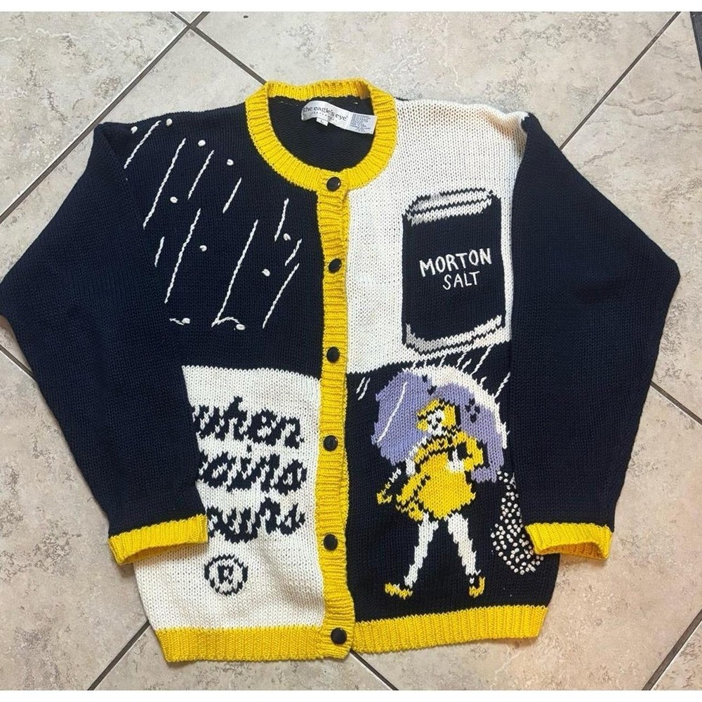 Vintage Women's Morton Salt Graphic Cardigan Sweater size large